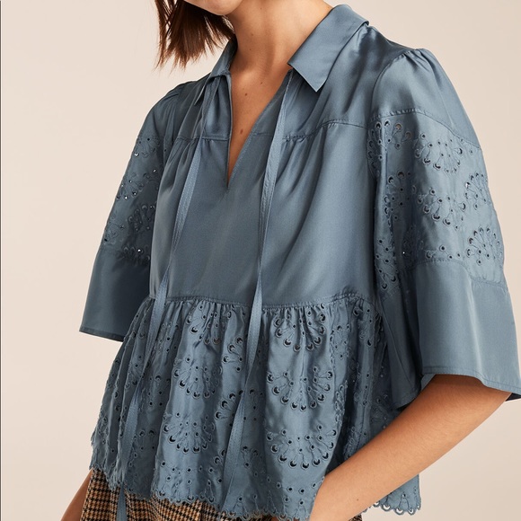 Rebecca Taylor Tops - Rebecca Taylor RIPPLE EYELET FLUTTER-SLEEVE TOP